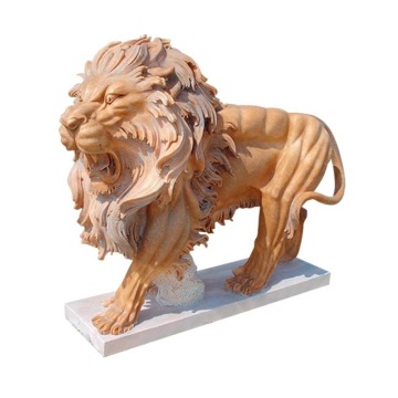 Large Custom Hand-Carved Outdoor Lion Sculpture