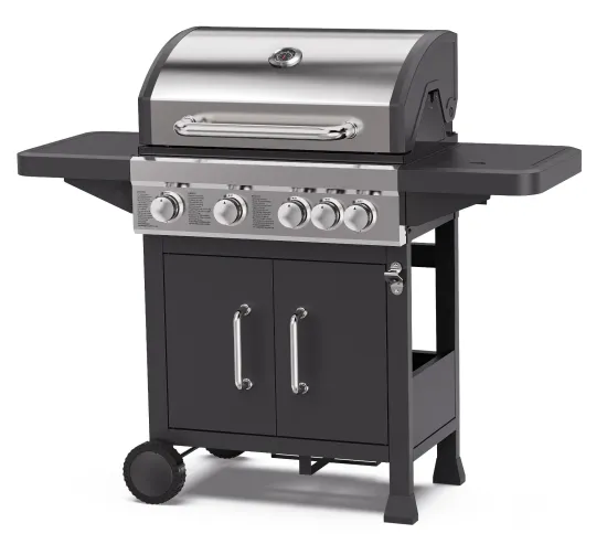 BBQ 4 Burner Gas Grill with Side Burner Black