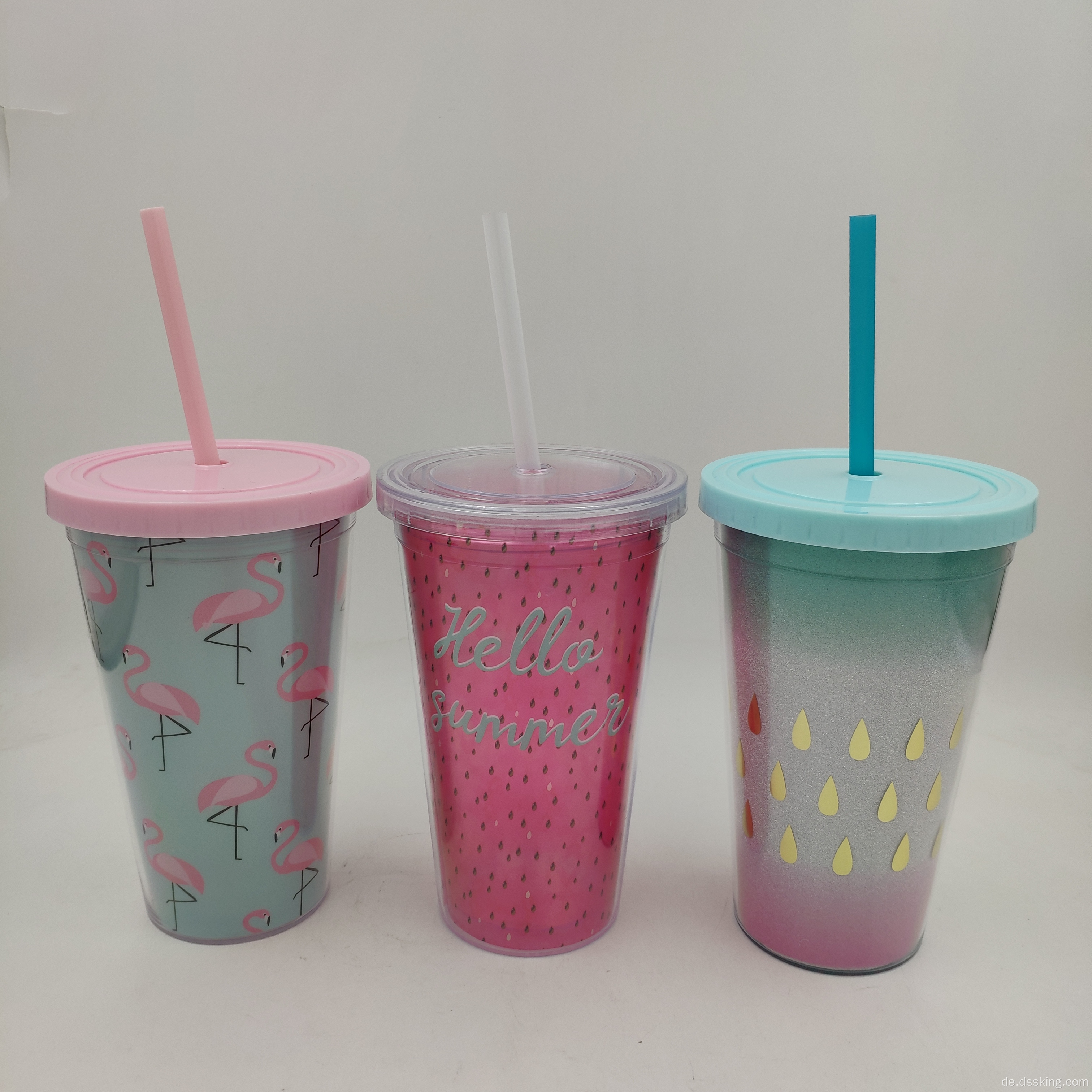 16oz Doppelwand Becher mit Stroh