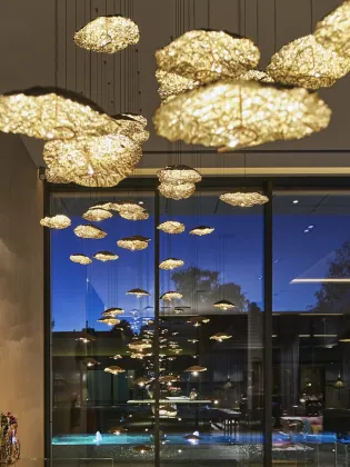 lobby indoor golden glass leaf chandelier