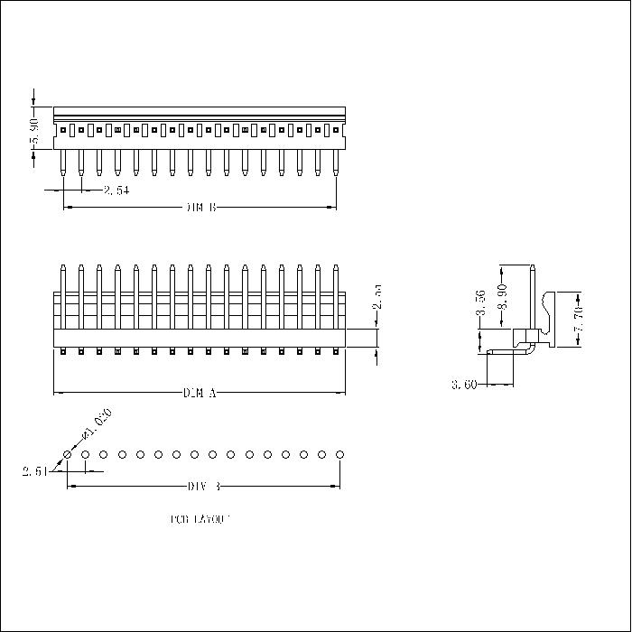 2.54mm Pitch 90° Single Row Wafer Connector Series AW2541R-XP