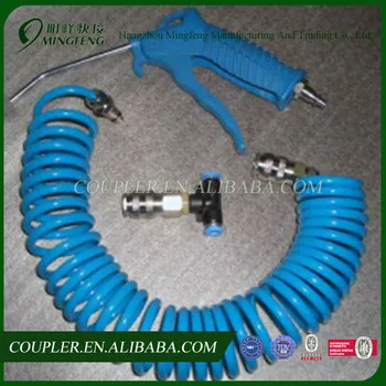 Blue PU Braided Coil Air Hose With Swivel Quick Coupling