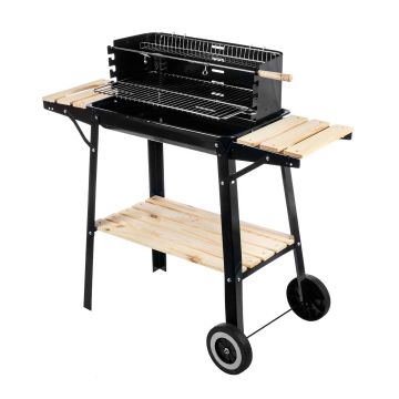 Amazon Outdoor Garden Black Wooden Side Table Red Portable Charcoal Grill Barbecue