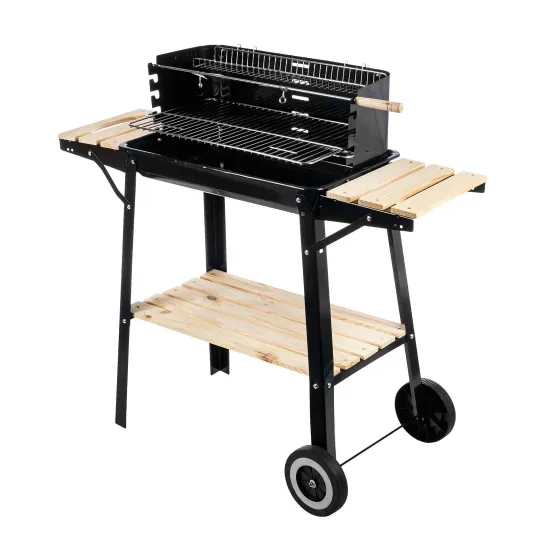 Amazon Outdoor Garden Black Wooden Side Table Red Portable Charcoal Grill Barbecue