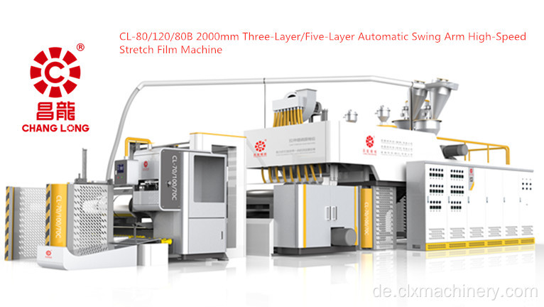 Automatische Dreischicht-Hochgeschwindigkeits-Stretchfolienmaschine mit Schwenkarm