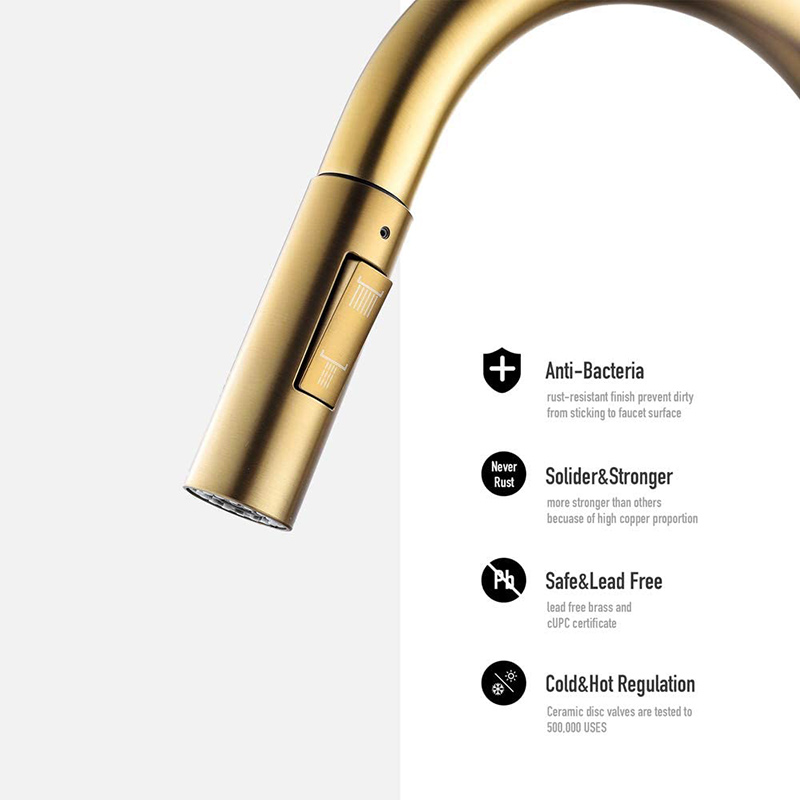 New Polished Brushed Gold Brass Kitchen Tap Faucet