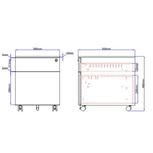 2 Drawer Mobile File Cabinet