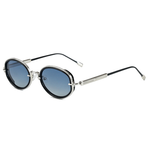 Unisex Oval Sunglasses with Textured Metal Temples