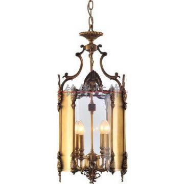 10654 4 luci lampadario in vetro ottone massiccio di antiquariato