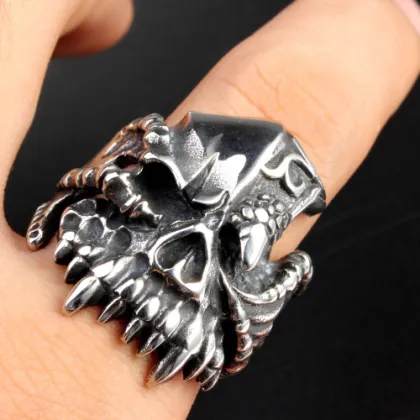 Demon Tooth decay  skull finger ring