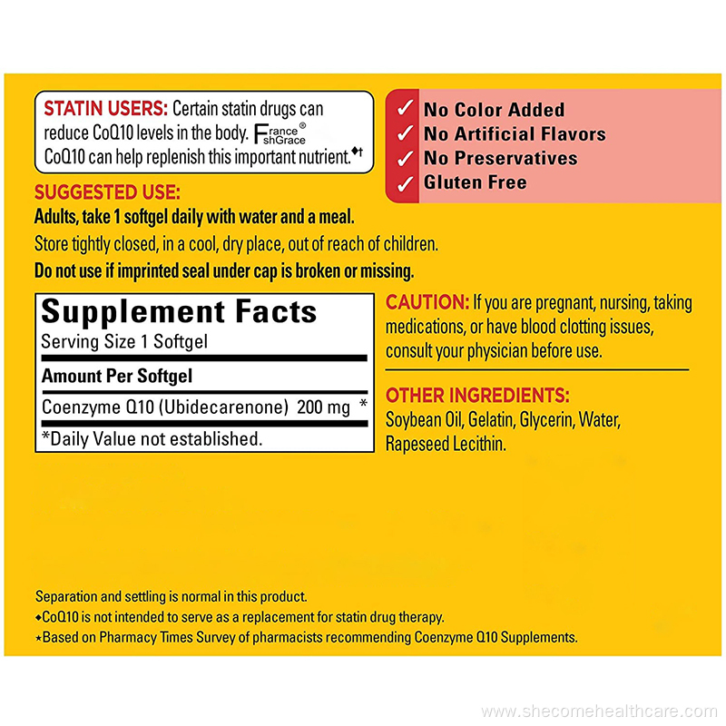 CoQ10 Dietary Supplement for Heart Support coq10 Softgels