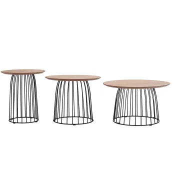 French-Chinese Modern 3-Piece Wooden Round Coffee Table for Commercial Use