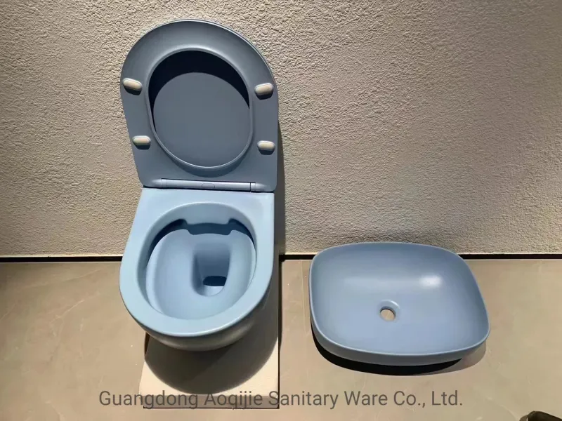 White Tank Wall Hung Toilet with Blue Basin