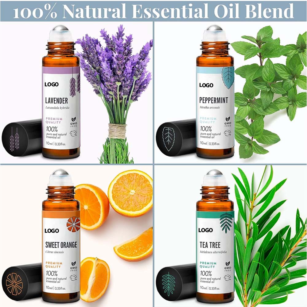 Rolo de óleo essencial no conjunto Lavanda Peppermint Tea Tree