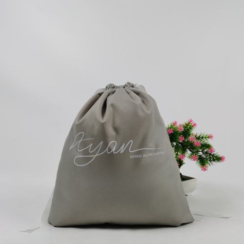 Printed Recyclable Grey Large Drawstring Canvas Bag