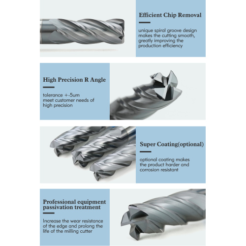 Carbure massif 4flutes Rayon d&#39;angle des moulins d&#39;extrémité