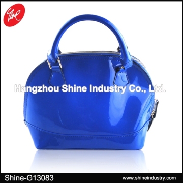 Blue Shiny PU Handbag/Fashion Faux Leather Shell Bag/New Fashion Women Hand Bag