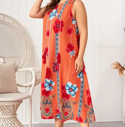 Plus Size Casual Women Printing Long Dress