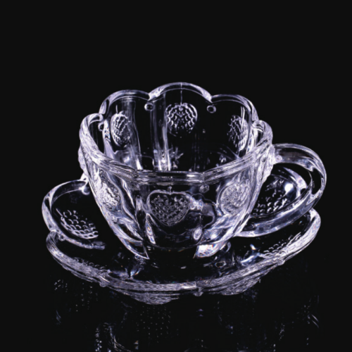 Xícara de chá e pires de vidro de parede única personalizados baratos