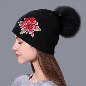 Female winter hat fashion embroidery patches knit