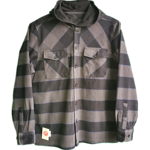 Men Casual Y/D Cotton Flannel Hoody Shirt