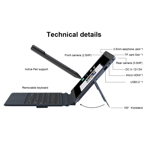 Ordinateur portable détachable 2-en-1 tablette Windows de carnet de touche touchable