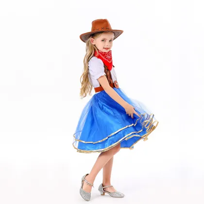 New Children's Princess Cosplay Costume with Denim Skirt for Masquerade