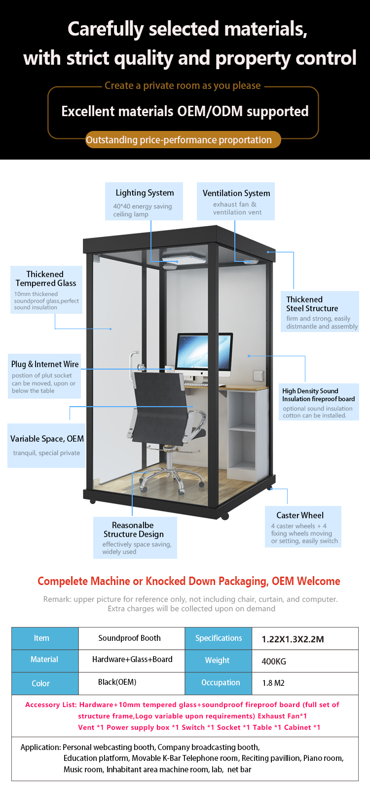 Black soundproof booth