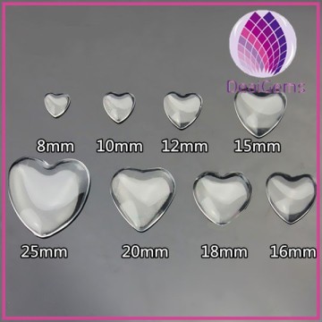Wholesale fancy 8mm heart transparant clear glass cabochon