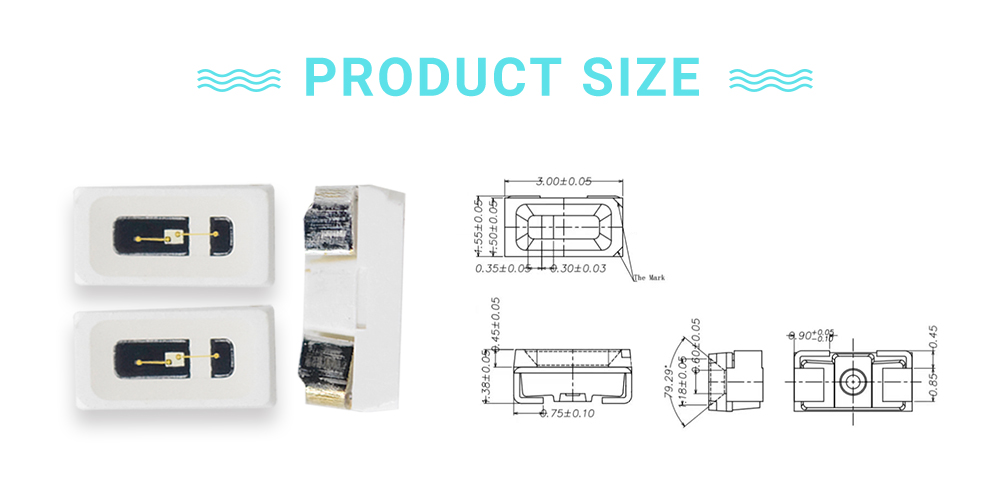 Size of 3015PGC49D7L12 Super Bright 490nm Led 3014 Side Emitting LED