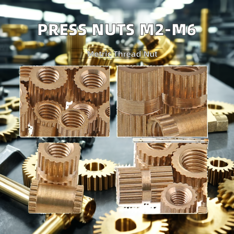 Brass Female Threaded Inserts M2-M6 Press Nut with Flat Head Ultrasonic and Heat-treated Knurled Nuts for Mining Hex Nut Type