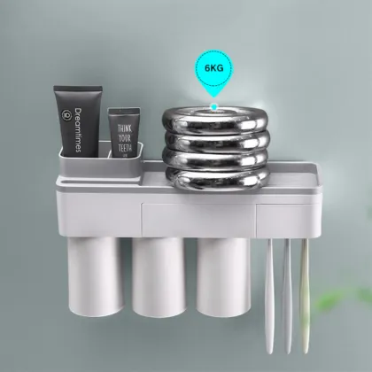 Wall-Mounted Tooth Brushing Cup with Automatic Toothpaste Dispenser