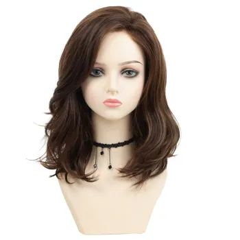 Brown with Blonde Highlight Natural Wavy Wigs