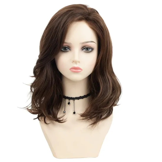 Brown with Blonde Highlight Natural Wavy Wigs