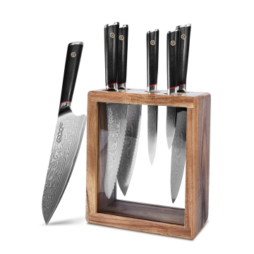 6-Piece Damascus Steel Chef Knife Set with Acrylic Wood Stand