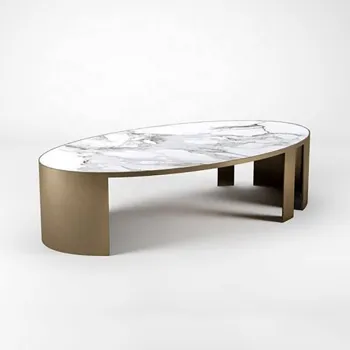 Modern Italian Stainless Steel Base Marble Coffee Table for Living Room Furniture