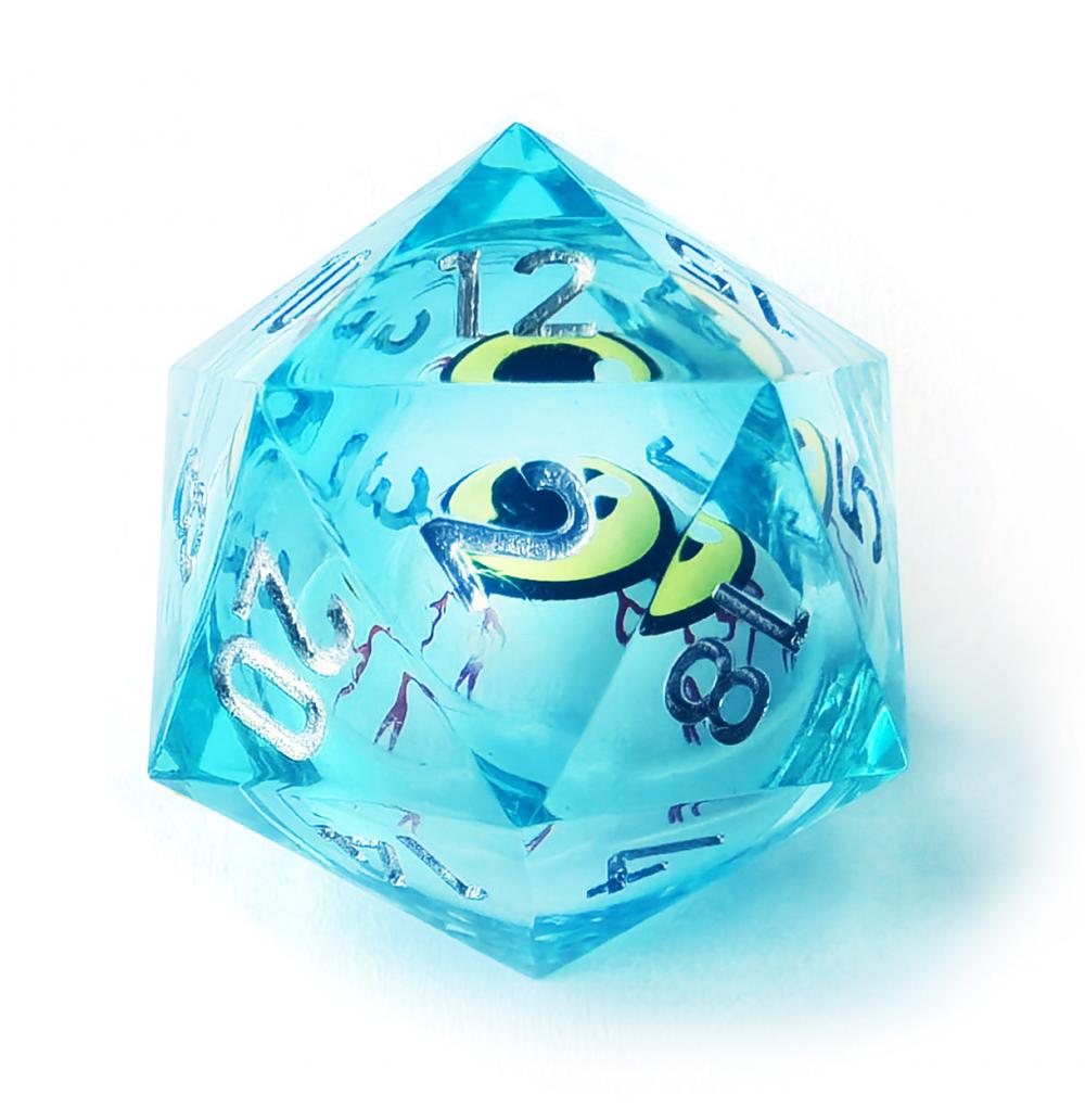 One Blue D20 with Yellow Eye