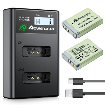 Powerextra Hot Sale：Camera Li-ion 1700MAH 3.7V NB13Lバッテリー＆Canon G5 X G7 X用充電器