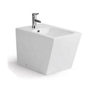 Inodoro de bidet de cerámica con soporte de piso blanco y usuario