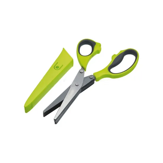 kitchen tools stainless steel 5 layers blades vegetable onion scallion herb shredding scissors with sheath
