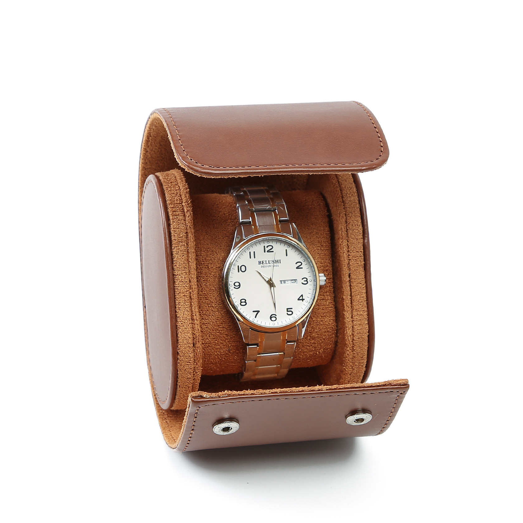 Brown Green Black Leather Travel Watch Roll Case