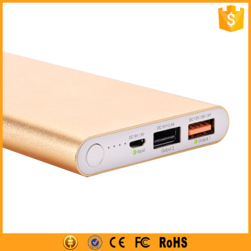 CE FCC ROHS metal materail thin10000mah qc3.0 power bank with custom logo