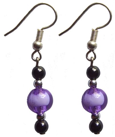 Boucle d&#39;oreille hématite avec crochet en argent 925 violet