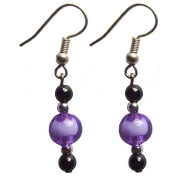 Hematite Earring With 925 Purple Silver Hook