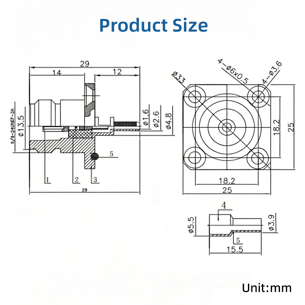 N Female Straight 4 Hole Flange RF Connector 5