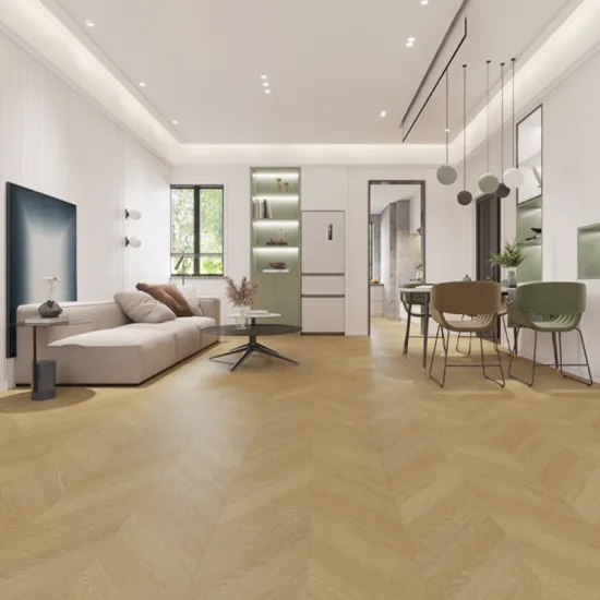 5mm & 6mm Wood-Design Oak Hybrid Material SPC Vinyl Flooring with Chevron IPE Padding for Hotel Room Installation without Glue