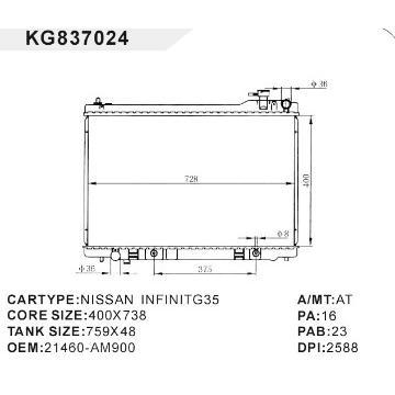 auto radiator car:NISSAN INFINITG35OEM:21460-AM900