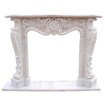 White Marble Flower Carving Fireplace Mantel