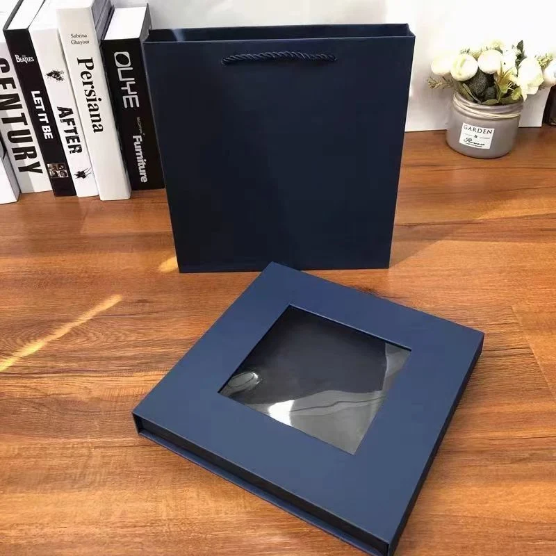 Nuevo diseño Rigido Cardboard Pape Pit bajo ropa Caja de envasado de regalo de alta transparencia Ventana abierta de mitad de etotoño Caja vacía Box de flores cuadradas Rouquet redondo