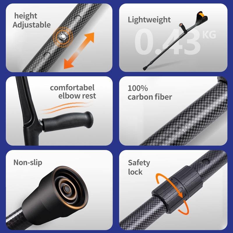 High-End Carbon Fiber Folding Elbow Crutches Adjustable Height Double Cane for Young People's Recovery Assistance Manufactured3